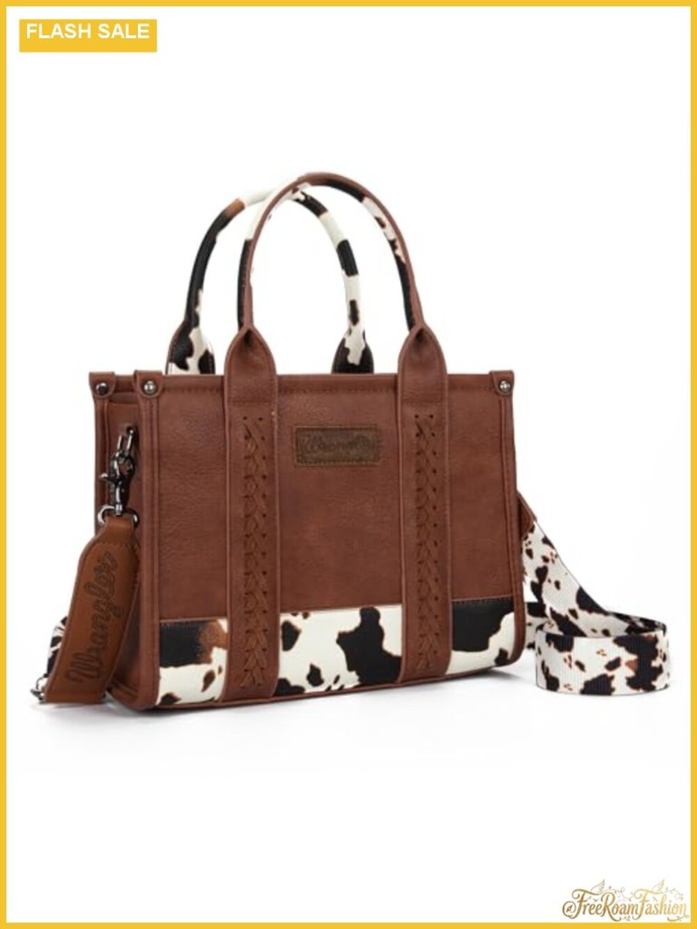 Western Cow Print Tote Bag Whipstitch Top Handle Crossbody Purse